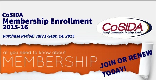 2015-16 CoSIDA Membership Renewals & New Memberships Period Open Through Sept. 14